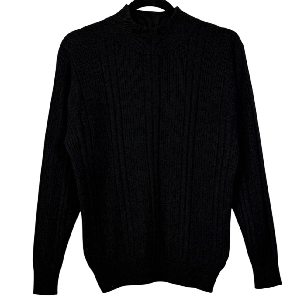 PRECIOUS FIBERS 100% Cashmere Ribbed Turtleneck Sweater, Black, Size XL